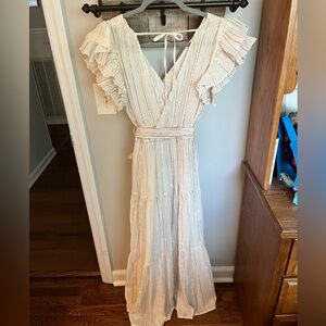 Cream and Metallic Striped Maxi Dress- EUC. ASTR the Label Maxi, Size- S